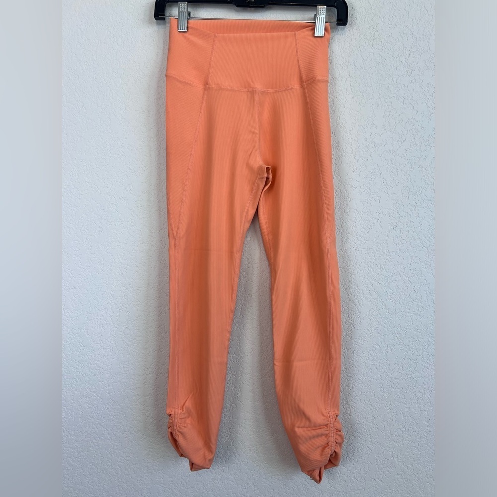 Wilo The Label Ribbed Orange Side Ruched Leggings Size Small